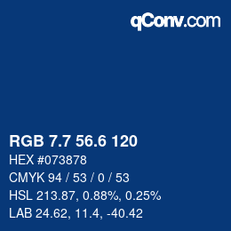 カラーコード: RGB 7.7 56.6 120 | qconv.com