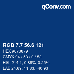 カラーコード: RGB 7.7 56.6 121 | qconv.com