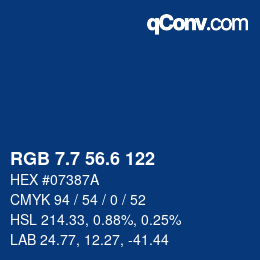 カラーコード: RGB 7.7 56.6 122 | qconv.com
