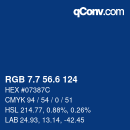 カラーコード: RGB 7.7 56.6 124 | qconv.com