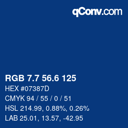 カラーコード: RGB 7.7 56.6 125 | qconv.com