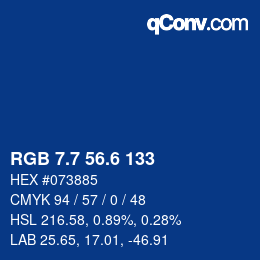 カラーコード: RGB 7.7 56.6 133 | qconv.com