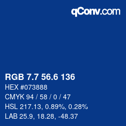 カラーコード: RGB 7.7 56.6 136 | qconv.com