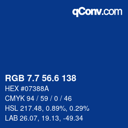 カラーコード: RGB 7.7 56.6 138 | qconv.com