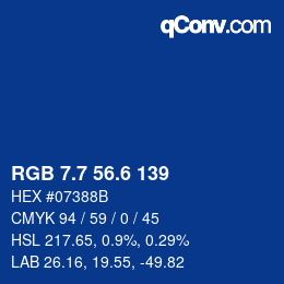 カラーコード: RGB 7.7 56.6 139 | qconv.com