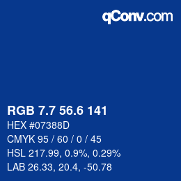 カラーコード: RGB 7.7 56.6 141 | qconv.com