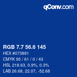 カラーコード: RGB 7.7 56.6 145 | qconv.com