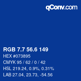 カラーコード: RGB 7.7 56.6 149 | qconv.com