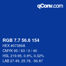 カラーコード: RGB 7.7 56.6 154 | qconv.com