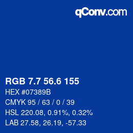 カラーコード: RGB 7.7 56.6 155 | qconv.com