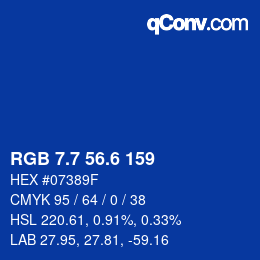 カラーコード: RGB 7.7 56.6 159 | qconv.com
