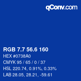 カラーコード: RGB 7.7 56.6 160 | qconv.com