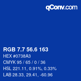 カラーコード: RGB 7.7 56.6 163 | qconv.com