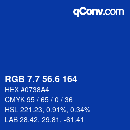 カラーコード: RGB 7.7 56.6 164 | qconv.com