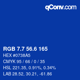カラーコード: RGB 7.7 56.6 165 | qconv.com