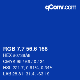 カラーコード: RGB 7.7 56.6 168 | qconv.com