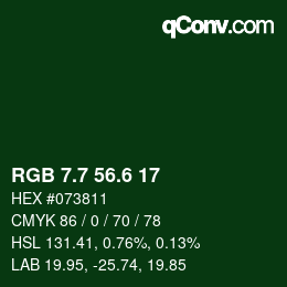 カラーコード: RGB 7.7 56.6 17 | qconv.com