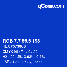 カラーコード: RGB 7.7 56.6 198 | qconv.com