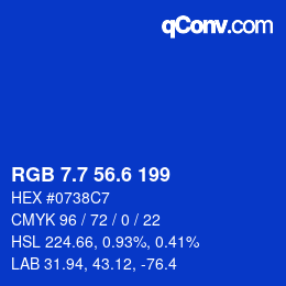 カラーコード: RGB 7.7 56.6 199 | qconv.com