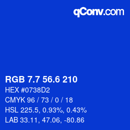 カラーコード: RGB 7.7 56.6 210 | qconv.com