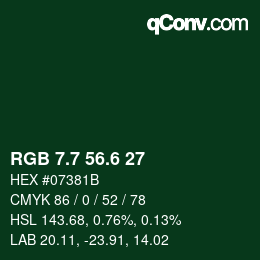 カラーコード: RGB 7.7 56.6 27 | qconv.com