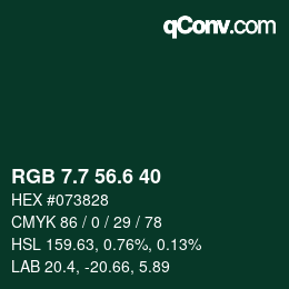 カラーコード: RGB 7.7 56.6 40 | qconv.com