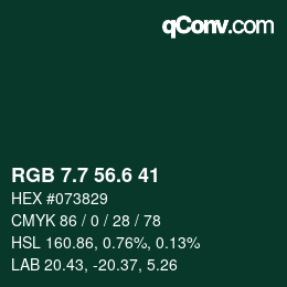カラーコード: RGB 7.7 56.6 41 | qconv.com