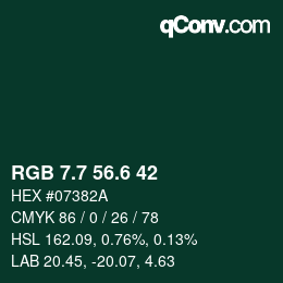 カラーコード: RGB 7.7 56.6 42 | qconv.com
