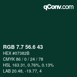 カラーコード: RGB 7.7 56.6 43 | qconv.com