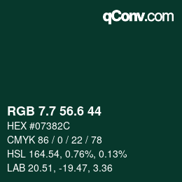 カラーコード: RGB 7.7 56.6 44 | qconv.com