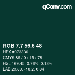 カラーコード: RGB 7.7 56.6 48 | qconv.com