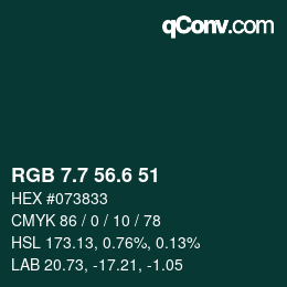 カラーコード: RGB 7.7 56.6 51 | qconv.com