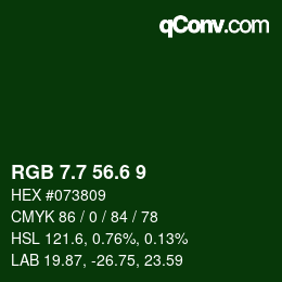 カラーコード: RGB 7.7 56.6 9 | qconv.com