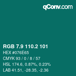 カラーコード: RGB 7.9 110.2 101 | qconv.com