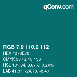 カラーコード: RGB 7.9 110.2 112 | qconv.com