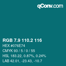 カラーコード: RGB 7.9 110.2 116 | qconv.com