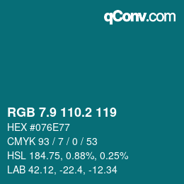カラーコード: RGB 7.9 110.2 119 | qconv.com