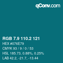 カラーコード: RGB 7.9 110.2 121 | qconv.com
