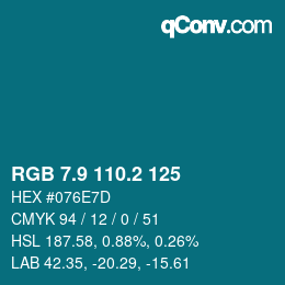カラーコード: RGB 7.9 110.2 125 | qconv.com