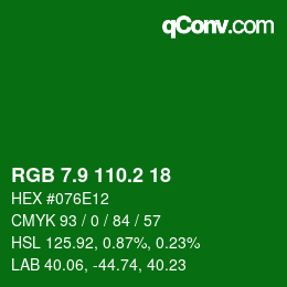 カラーコード: RGB 7.9 110.2 18 | qconv.com