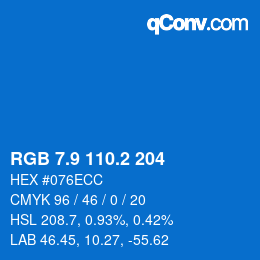 Color code: RGB 7.9 110.2 204 | qconv.com