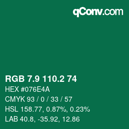カラーコード: RGB 7.9 110.2 74 | qconv.com