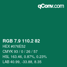 カラーコード: RGB 7.9 110.2 82 | qconv.com