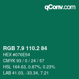 カラーコード: RGB 7.9 110.2 84 | qconv.com