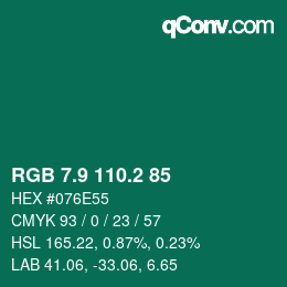 カラーコード: RGB 7.9 110.2 85 | qconv.com