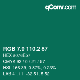 カラーコード: RGB 7.9 110.2 87 | qconv.com