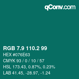 カラーコード: RGB 7.9 110.2 99 | qconv.com