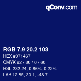 カラーコード: RGB 7.9 20.2 103 | qconv.com