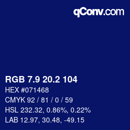 カラーコード: RGB 7.9 20.2 104 | qconv.com