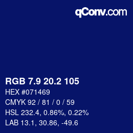 カラーコード: RGB 7.9 20.2 105 | qconv.com